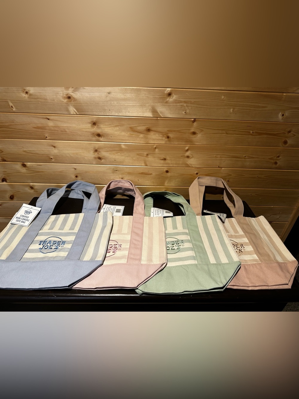 Authentic Set of 4 BNWT viral Trader Joe’s 2026 striped mini canvas summer totes